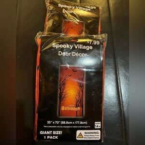 Spooky Village Door Decor 2 Pieces. Giant Size 35” x 70”. Halloween Trees. NWT.